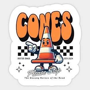 Retro Traffic Cone Mascot Directing Traffic Sticker